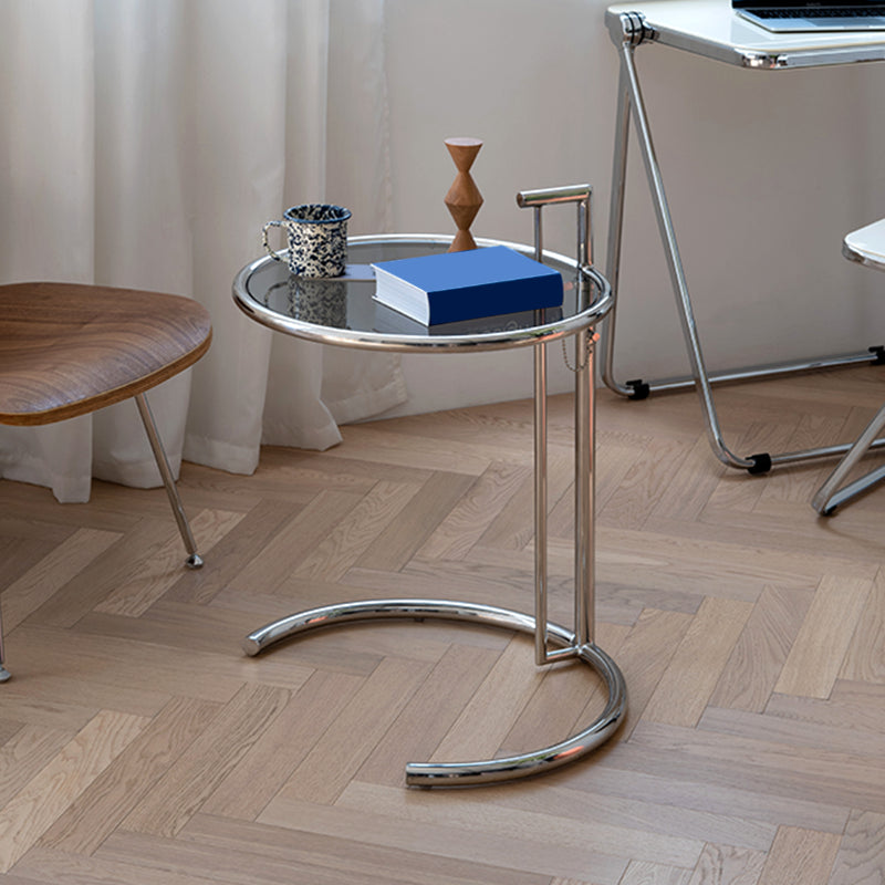 Adjustable Height Glass Side Table Modern Dia 20.1" C End Table