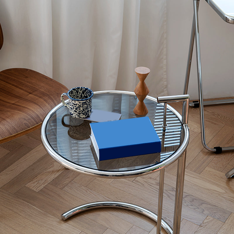 Adjustable Height Glass Side Table Modern Dia 20.1" C End Table