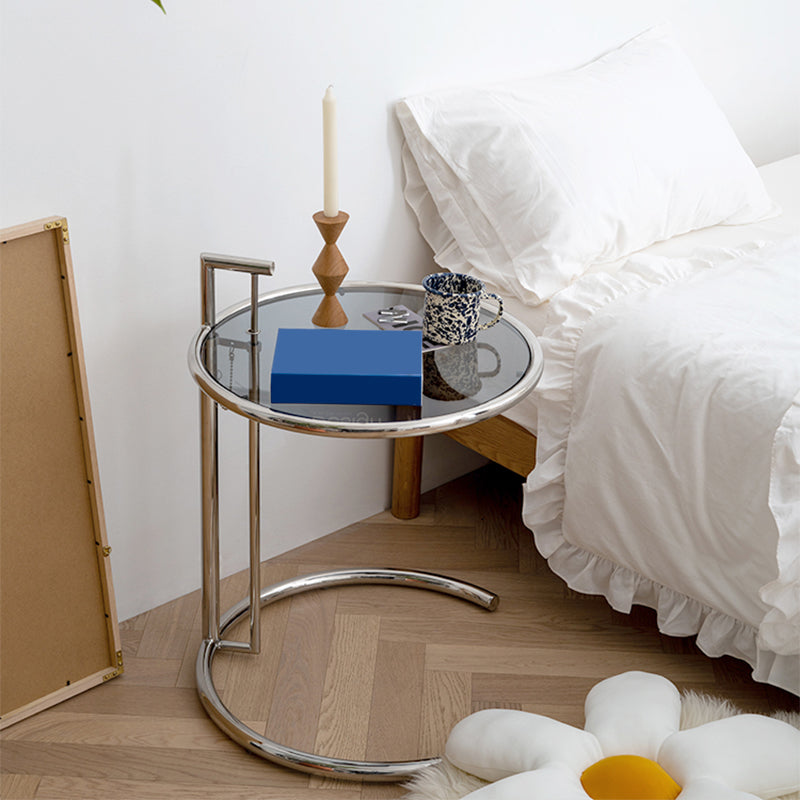Adjustable Height Glass Side Table Modern Dia 20.1" C End Table