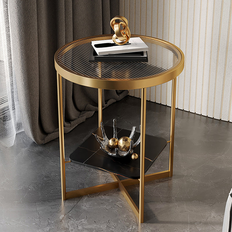 Modern Glass Round Side End Table Cross Legs Sofa Corner Table