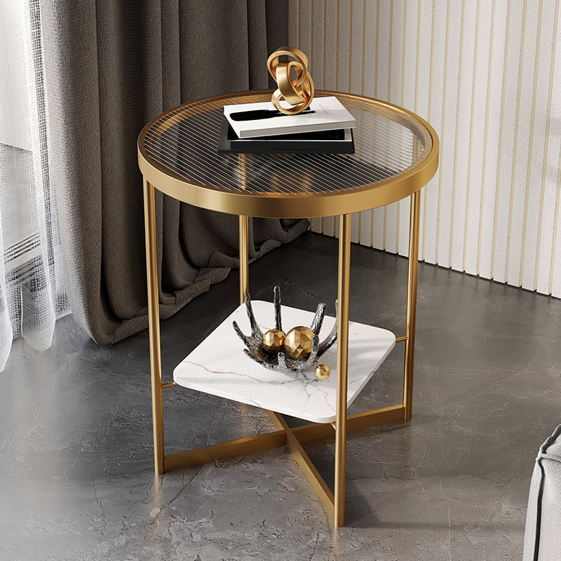 Modern Glass Round Side End Table Cross Legs Sofa Corner Table