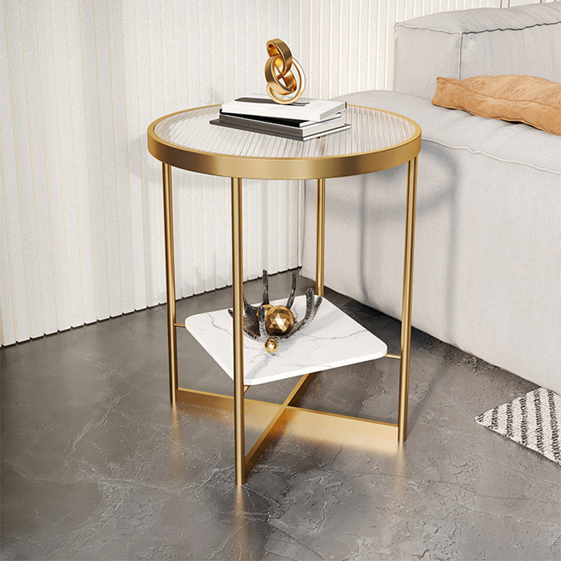 Modern Glass Round Side End Table Cross Legs Sofa Corner Table
