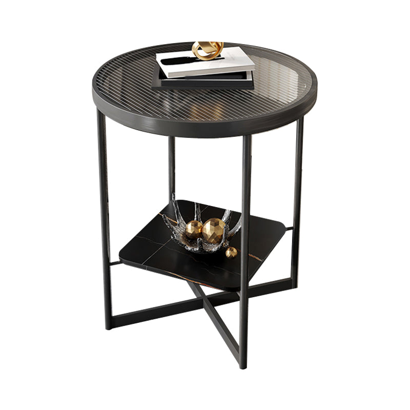 Modern Glass Round Side End Table Cross Legs Sofa Corner Table
