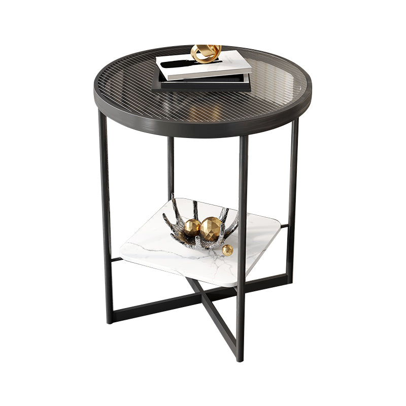Modern Glass Round Side End Table Cross Legs Sofa Corner Table