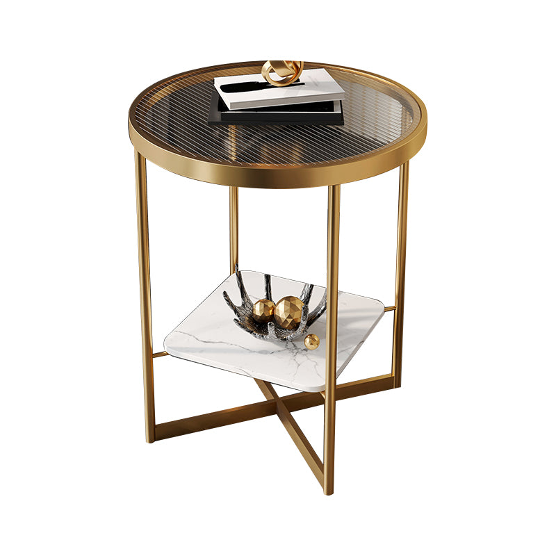Modern Glass Round Side End Table Cross Legs Sofa Corner Table
