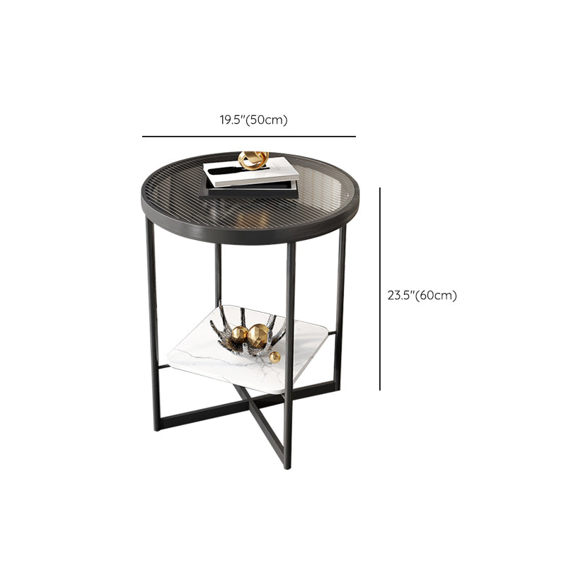Modern Glass Round Side End Table Cross Legs Sofa Corner Table
