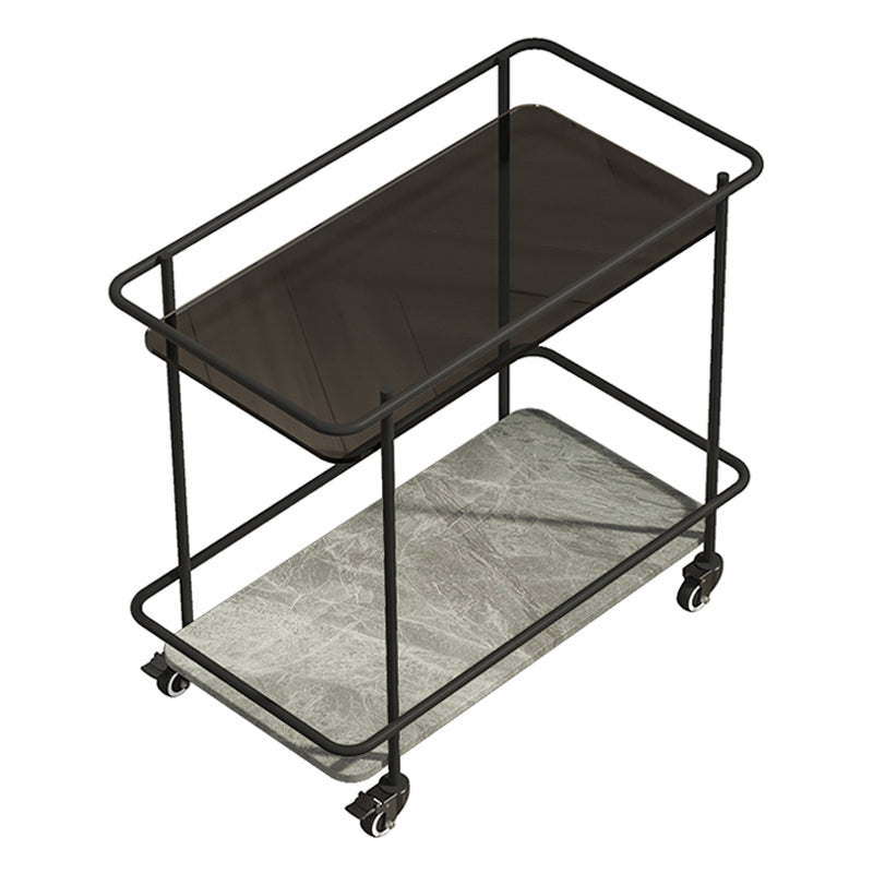 Glass Top End Table with Casters Modern 25.6"w 1-Shelf Side Table