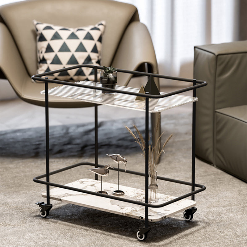 Glass Top End Table with Casters Modern 25.6"w 1-Shelf Side Table