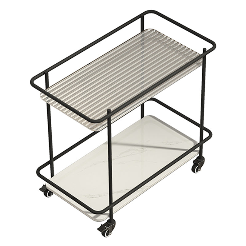 Glass Top End Table with Casters Modern 25.6"w 1-Shelf Side Table