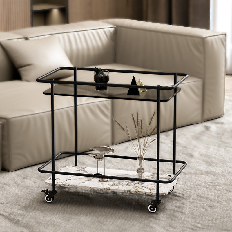 Glass Top End Table with Casters Modern 25.6"w 1-Shelf Side Table