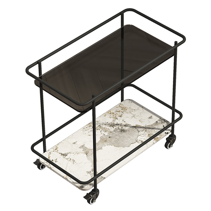 Glass Top End Table with Casters Modern 25.6"w 1-Shelf Side Table