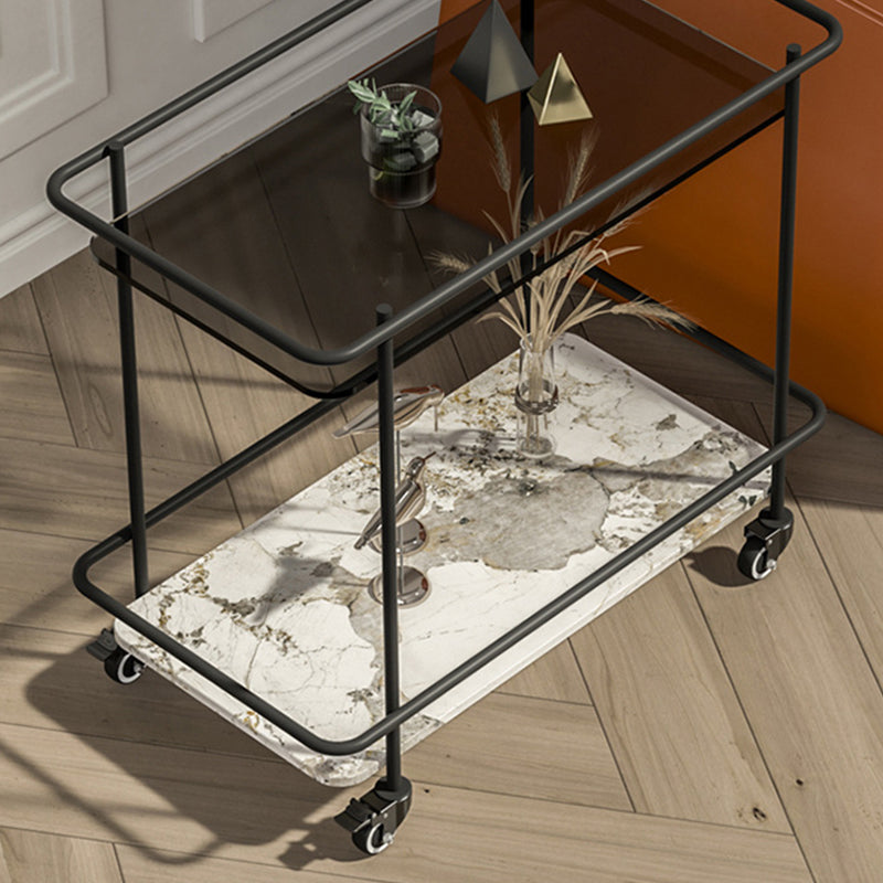 Glass Top End Table with Casters Modern 25.6"w 1-Shelf Side Table