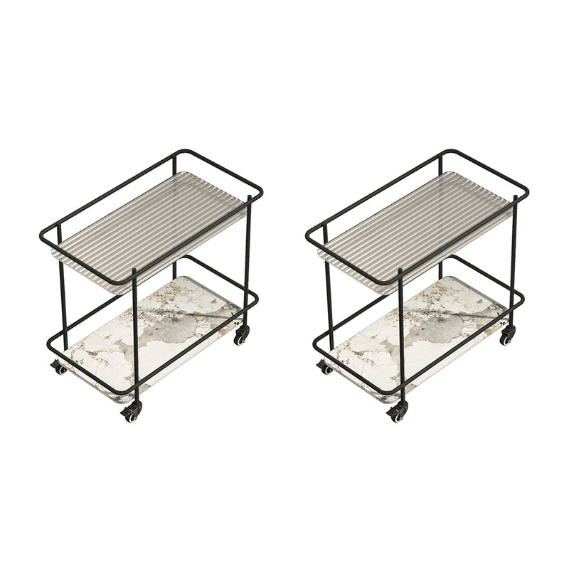 Glass Top End Table with Casters Modern 25.6"w 1-Shelf Side Table
