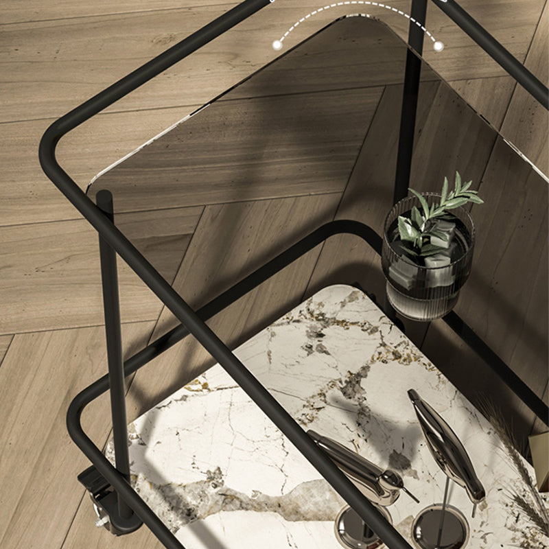 Glass Top End Table with Casters Modern 25.6"w 1-Shelf Side Table