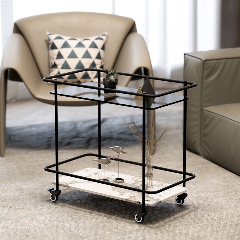 Glass Top End Table with Casters Modern 25.6"w 1-Shelf Side Table
