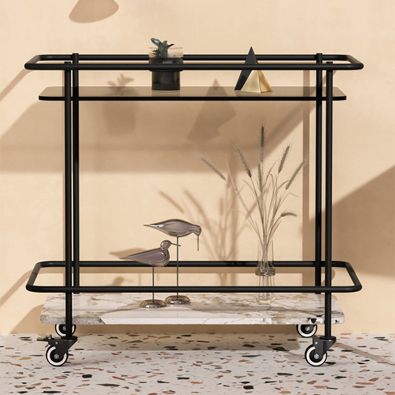 Glass Top End Table with Casters Modern 25.6"w 1-Shelf Side Table
