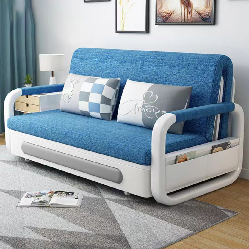 Modern Convertible Cotton Sofa Bed Upholstered Fabric Metal Bed