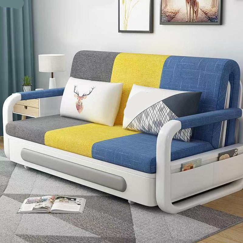 Modern Convertible Cotton Sofa Bed Upholstered Fabric Metal Bed