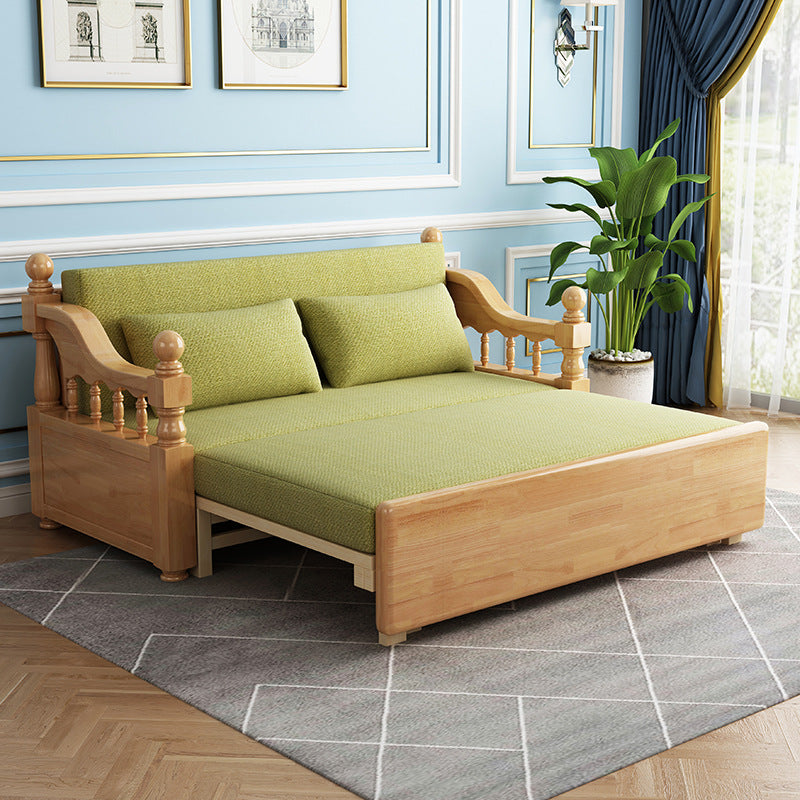 Contemporary Solid Wood Fabric No Theme Rubberwood Upholstered Bed