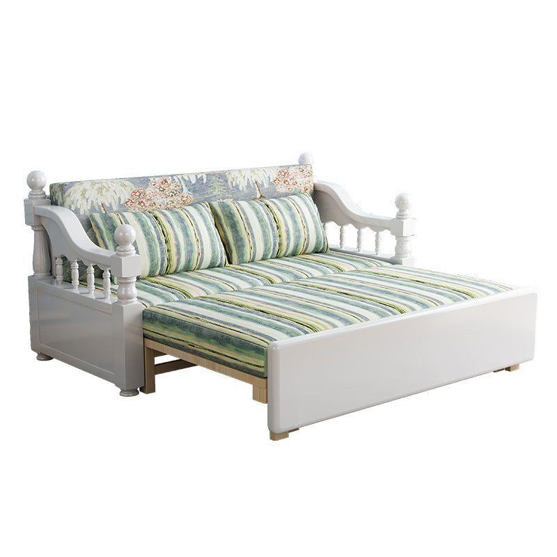 Contemporary Solid Wood Fabric No Theme Rubberwood Upholstered Bed