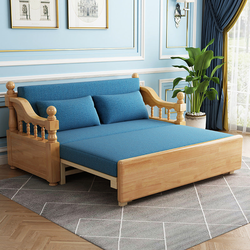 Contemporary Solid Wood Fabric No Theme Rubberwood Upholstered Bed