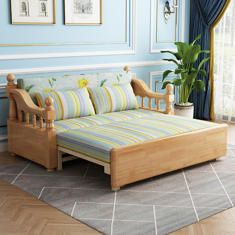 Contemporary Solid Wood Fabric No Theme Rubberwood Upholstered Bed