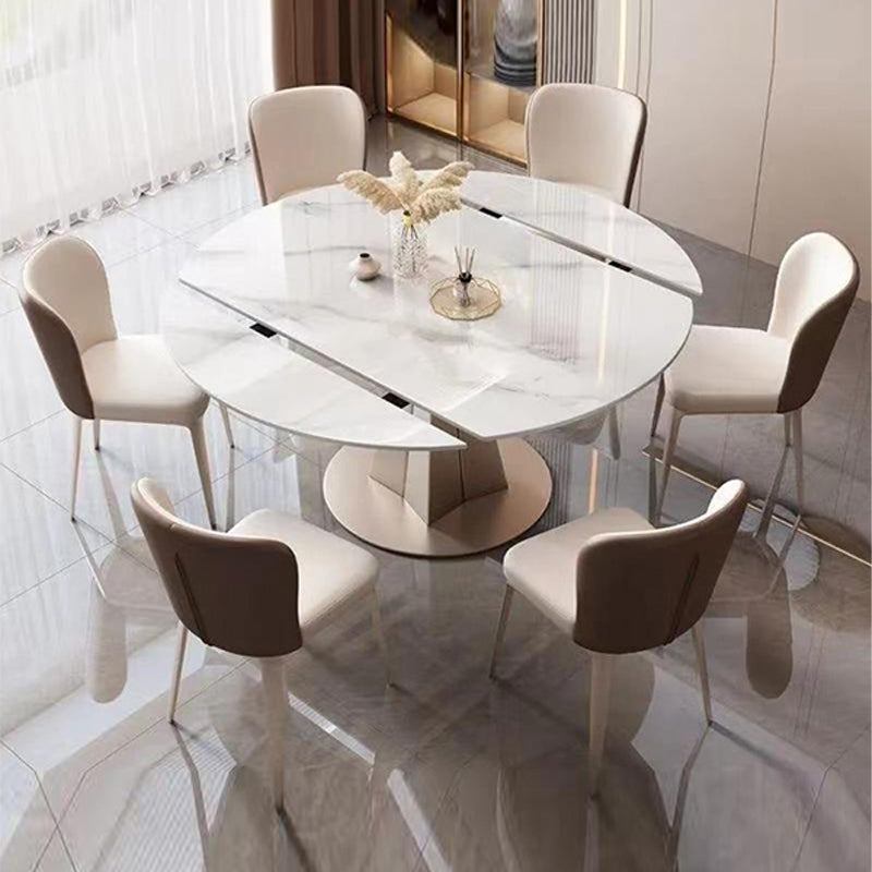 Extendable Stone Dining Table Steel Base Contemporary Dinner Table for Home