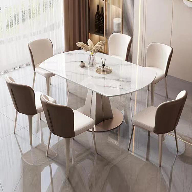 Extendable Stone Dining Table Steel Base Contemporary Dinner Table for Home
