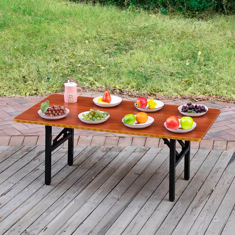 Metal and Wood Table Mid-Century Modern Style Foldable Rectangular Dining Table