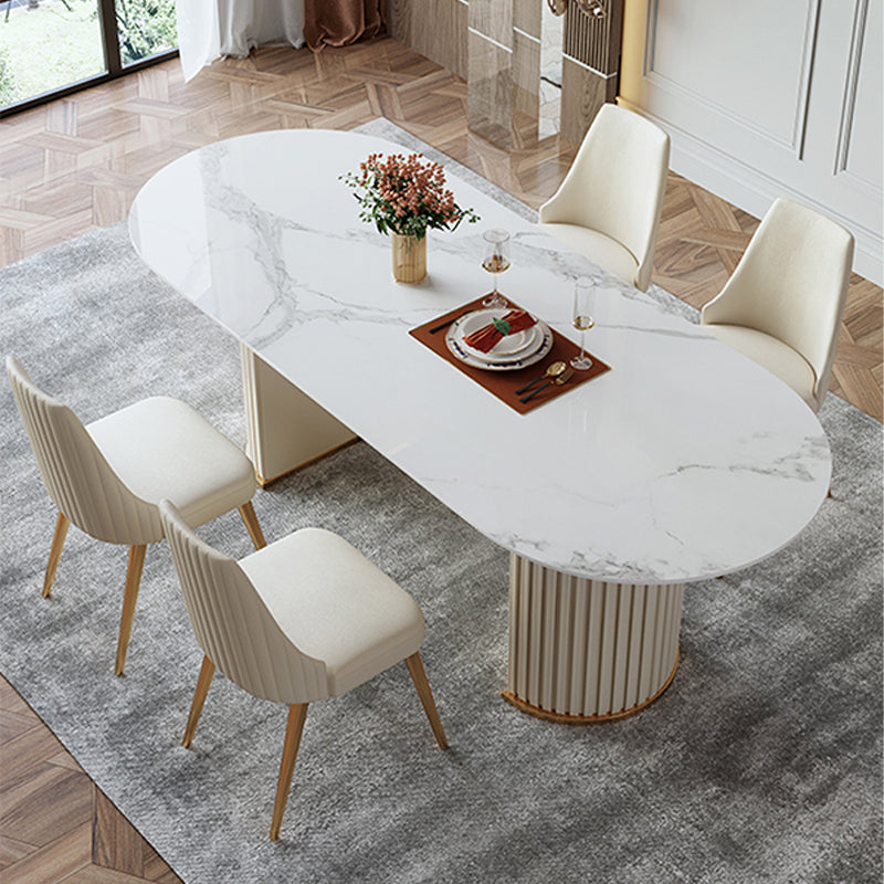 Luxury Sintered Stone Kitchen Table Oval Double Pedestal Dining Table