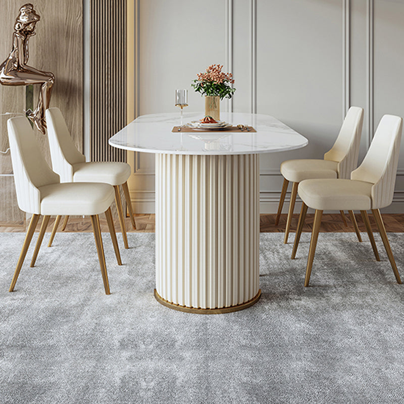 Luxury Sintered Stone Kitchen Table Oval Double Pedestal Dining Table