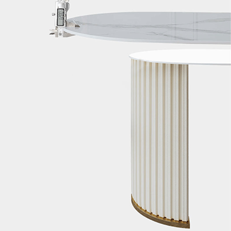 Luxury Sintered Stone Kitchen Table Oval Double Pedestal Dining Table