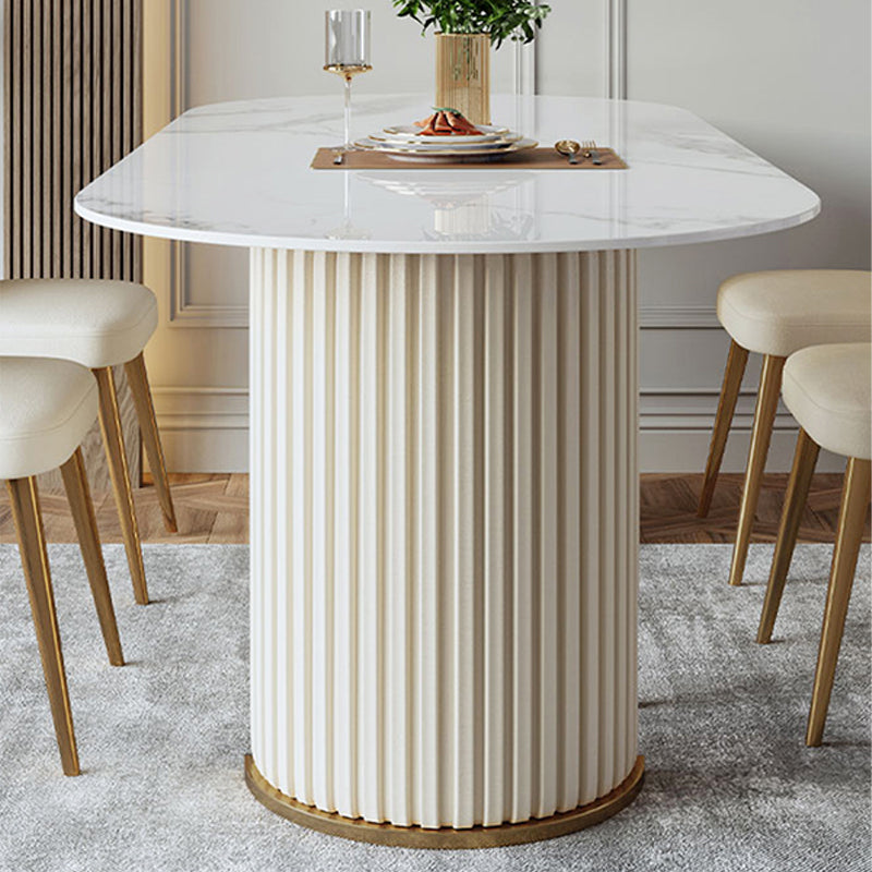 Luxury Sintered Stone Kitchen Table Oval Double Pedestal Dining Table