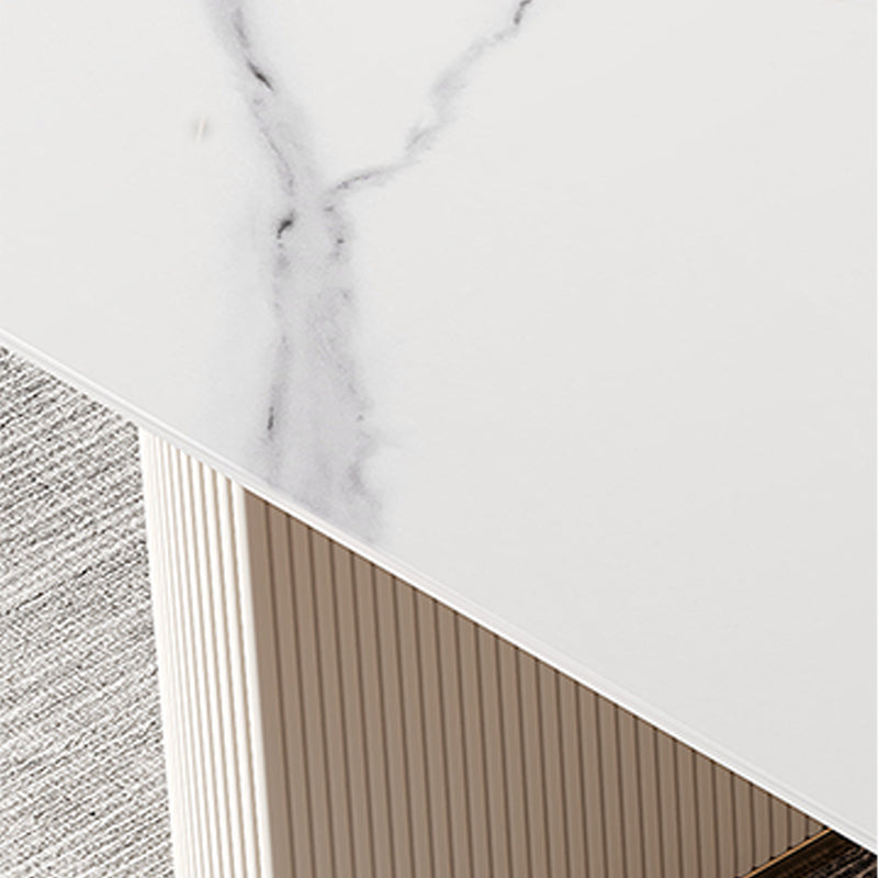 Oval Shape Fixed Kitchen Table Luxury Sintered Stone Double Pedestal Table