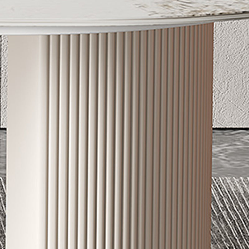 Oval Shape Fixed Kitchen Table Luxury Sintered Stone Double Pedestal Table