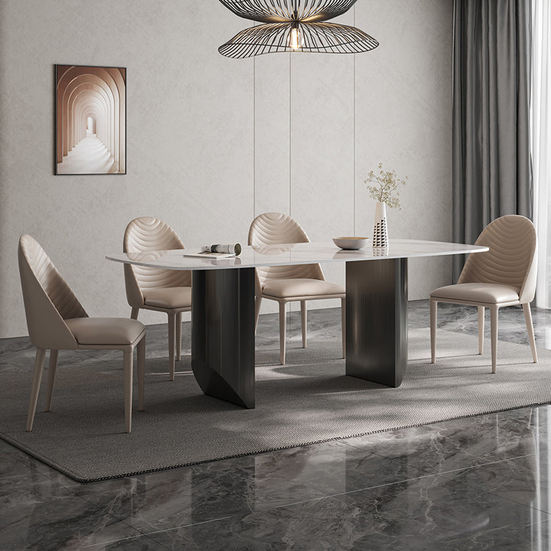 Luxury Double Pedestal Dining Table Sintered Stone Dining Room Desk