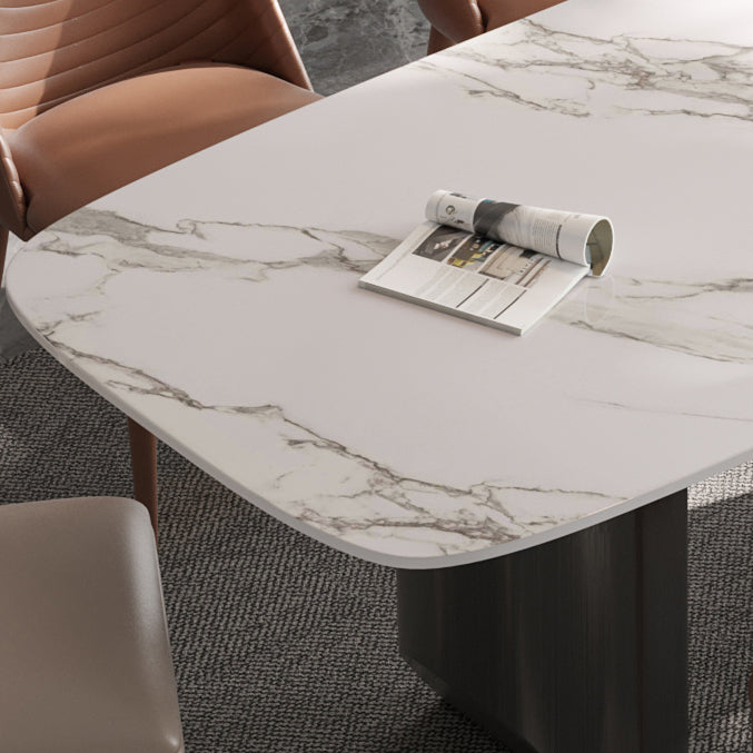 Luxury Double Pedestal Dining Table Sintered Stone Dining Room Desk