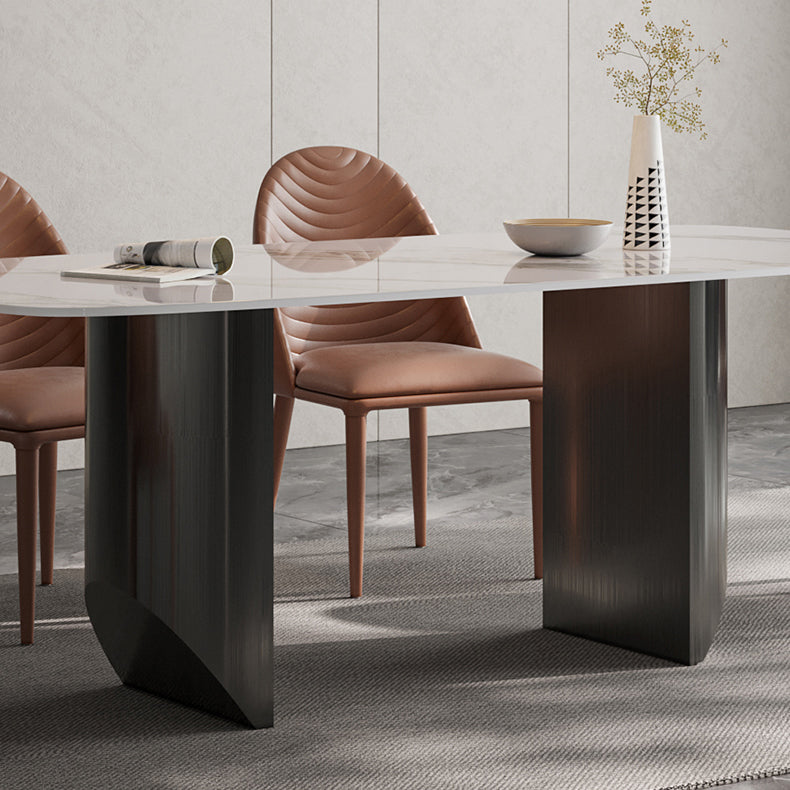 Luxury Double Pedestal Dining Table Sintered Stone Dining Room Desk