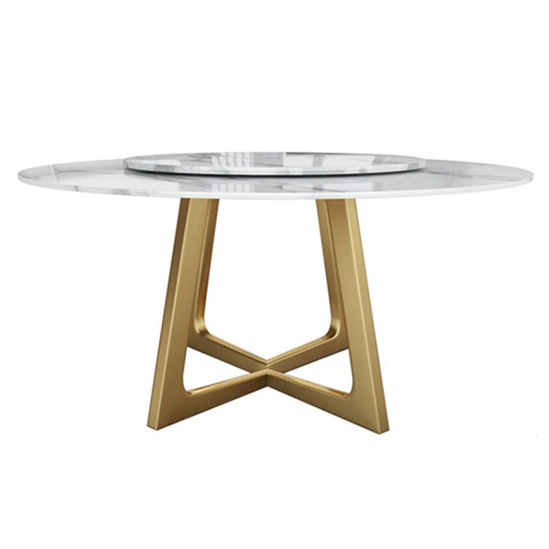 Metal and Stone Table Glam Style Round Dining Table for Home Living Room