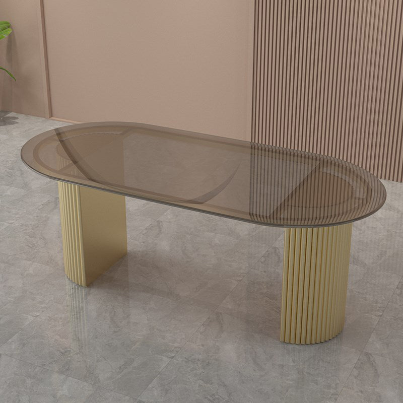 Oval Shape Fixed Dining Table Luxury Double Pedestal Table for Dining Room