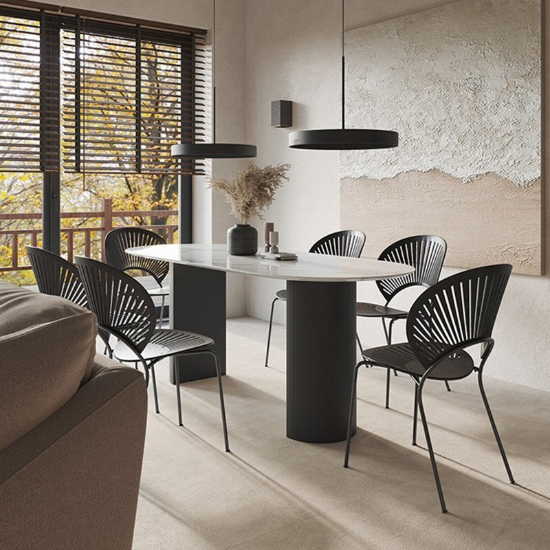 Modern Sintered Stone Dining Table Oval Shape Double Pedestal Kitchen Desk