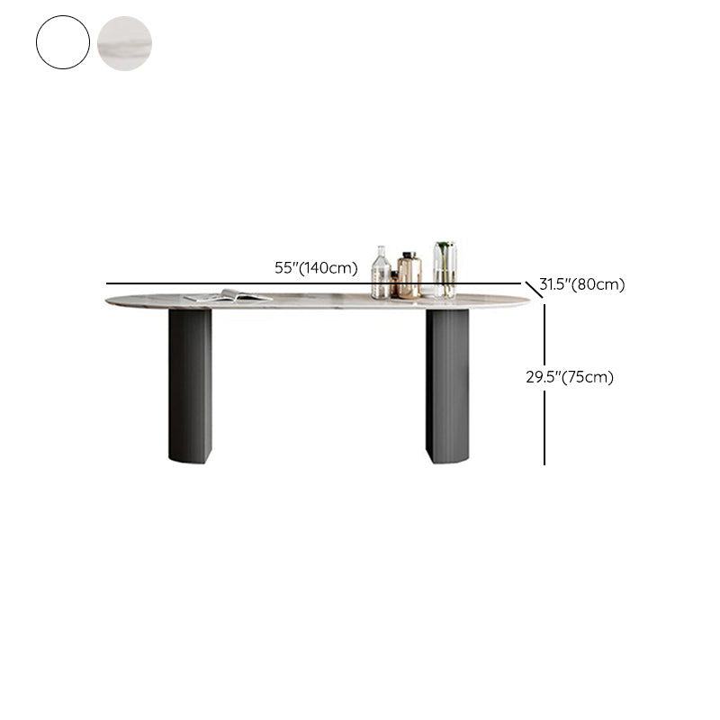 Modern Sintered Stone Dining Table Oval Shape Double Pedestal Kitchen Desk