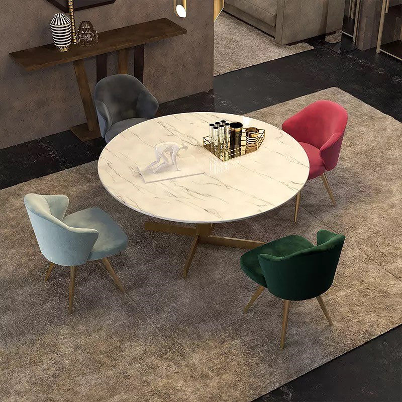 Metal and Stone Table Glam Style Minimalist Round Dining Table for Home Living Room