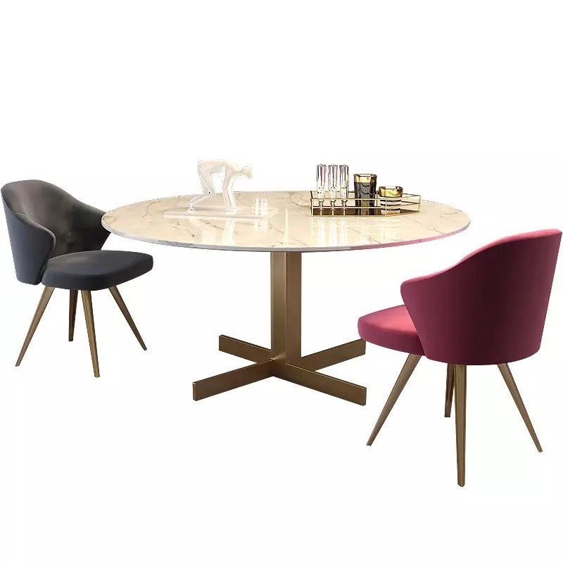 Metal and Stone Table Glam Style Minimalist Round Dining Table for Home Living Room