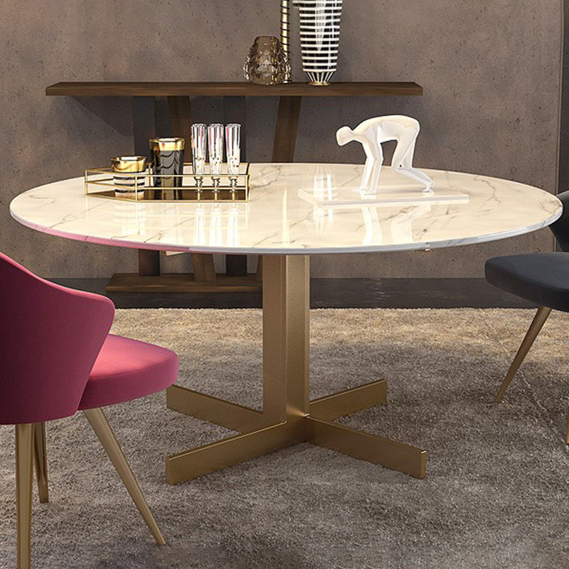 Metal and Stone Table Glam Style Minimalist Round Dining Table for Home Living Room