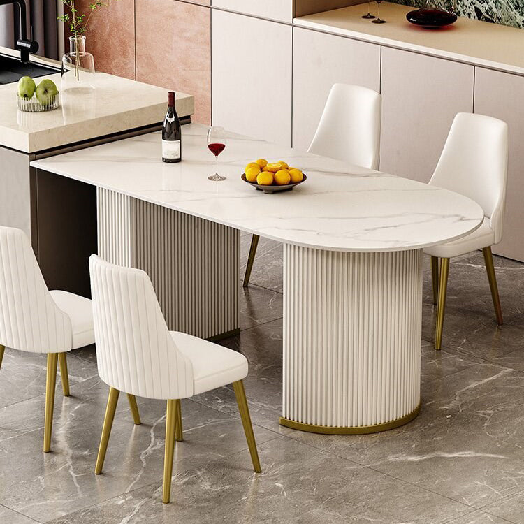 Luxury Sintered Stone Kitchen Table Double Pedestal Dining Table
