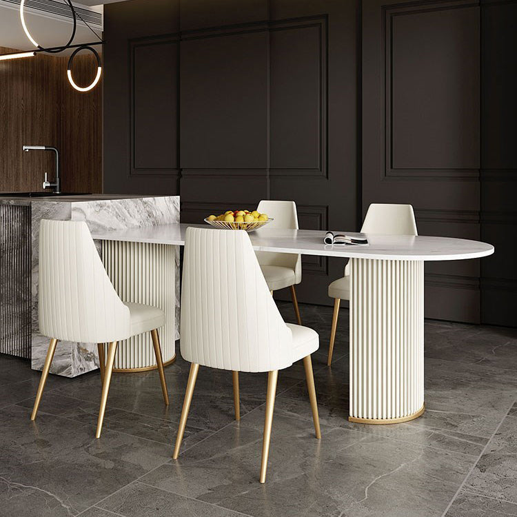 Sintered Stone Fixed Dining Table Luxury Free Form Dining Room Desk