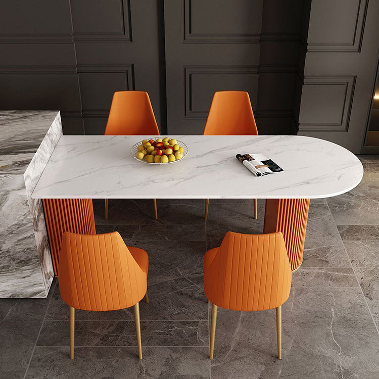 Sintered Stone Fixed Dining Table Luxury Free Form Dining Room Desk