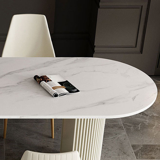 Sintered Stone Fixed Dining Table Luxury Free Form Dining Room Desk