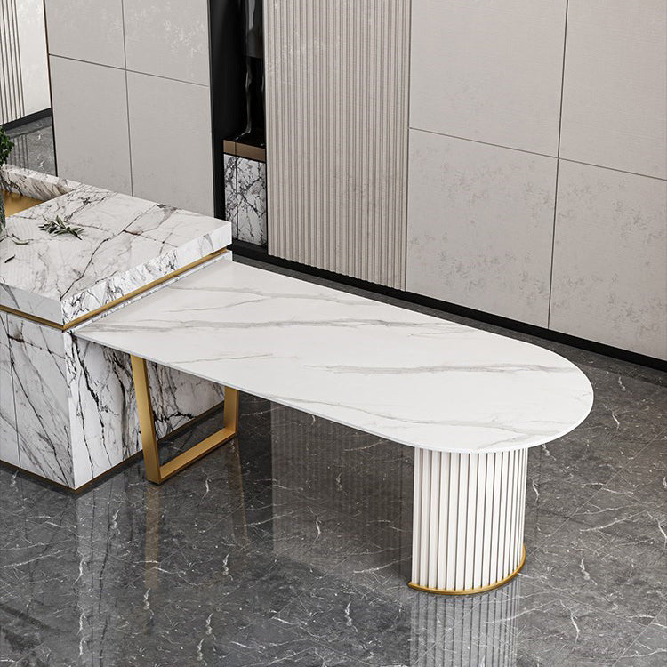 Luxury Free Form Dining Table Sintered Stone Double Pedestal Kitchen Desk